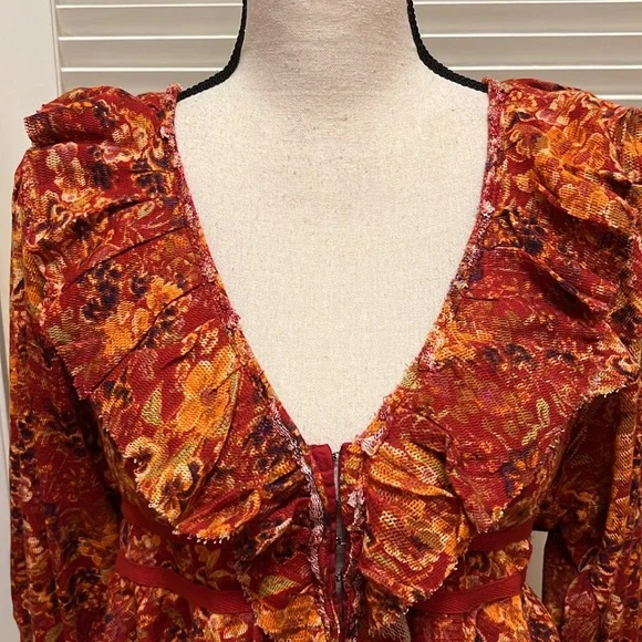 Free People Rudi Ruffle Top in Cherry Combo, Size Small - Picture 6 of 17